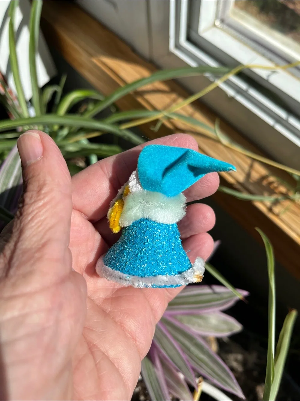 Vtg Putz Chenille Mica Blue Side Eye Pixie Elf Gnome Christmas Decor MCM